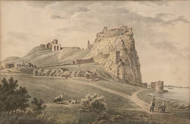 Jos. Lántz: Pohľad na zrúcaniny hradu Devín - 1