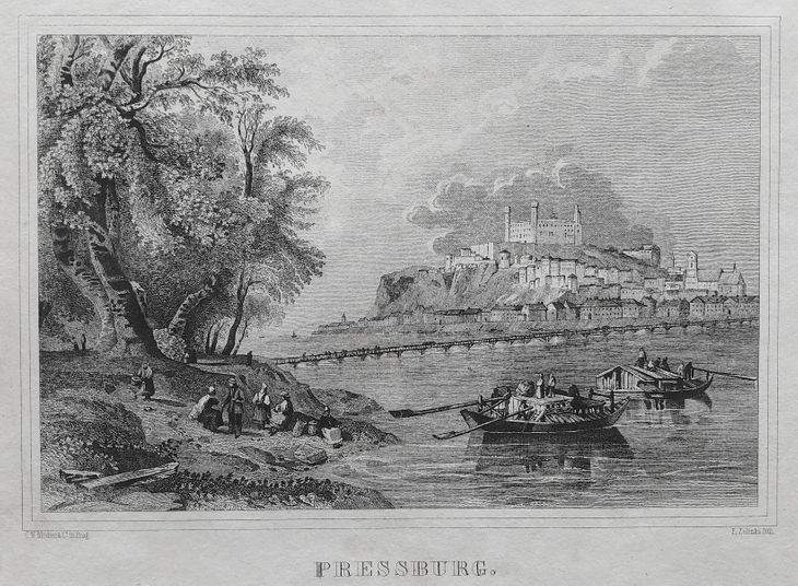 Pohľad na Bratislavu z juhu, Pressburg - F. Zelinka - 1